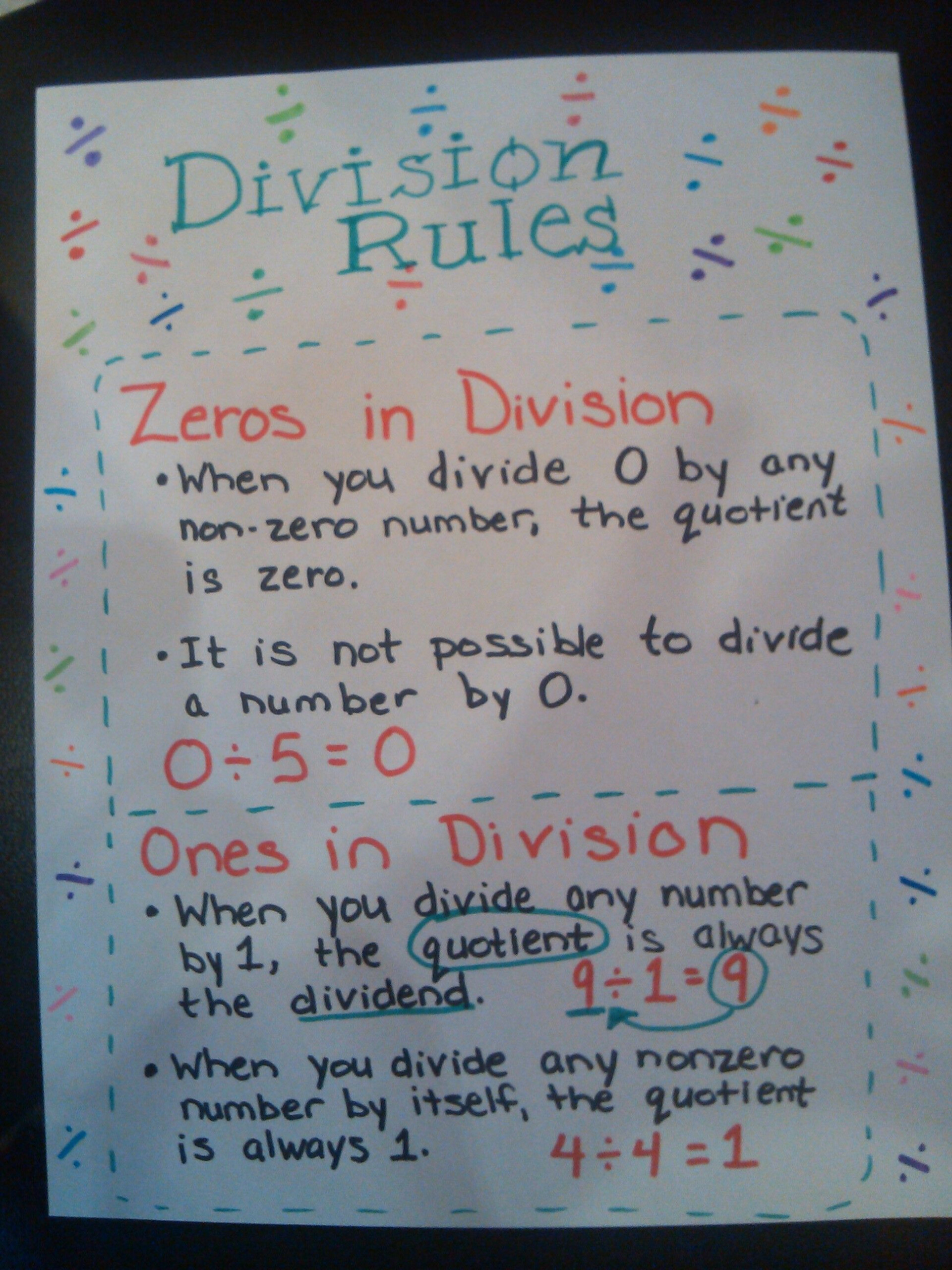 Division Rules For 0&amp;#039;s And 1&amp;#039;s Anchor Chart | Math Division