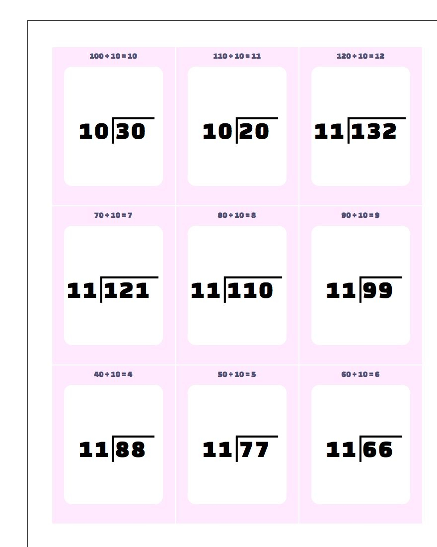 Division10, 11, 12 Flash Cards