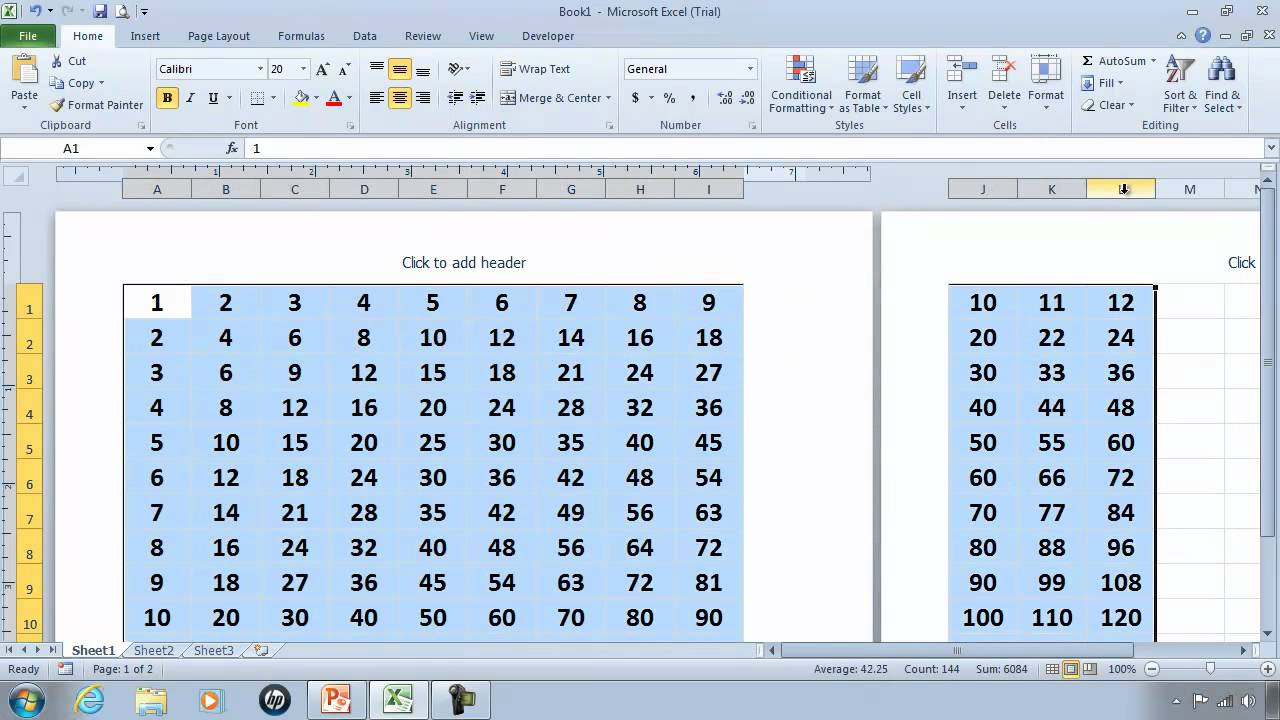 Excel 2010 Tutorial 3 - Times Table - Autofill Example