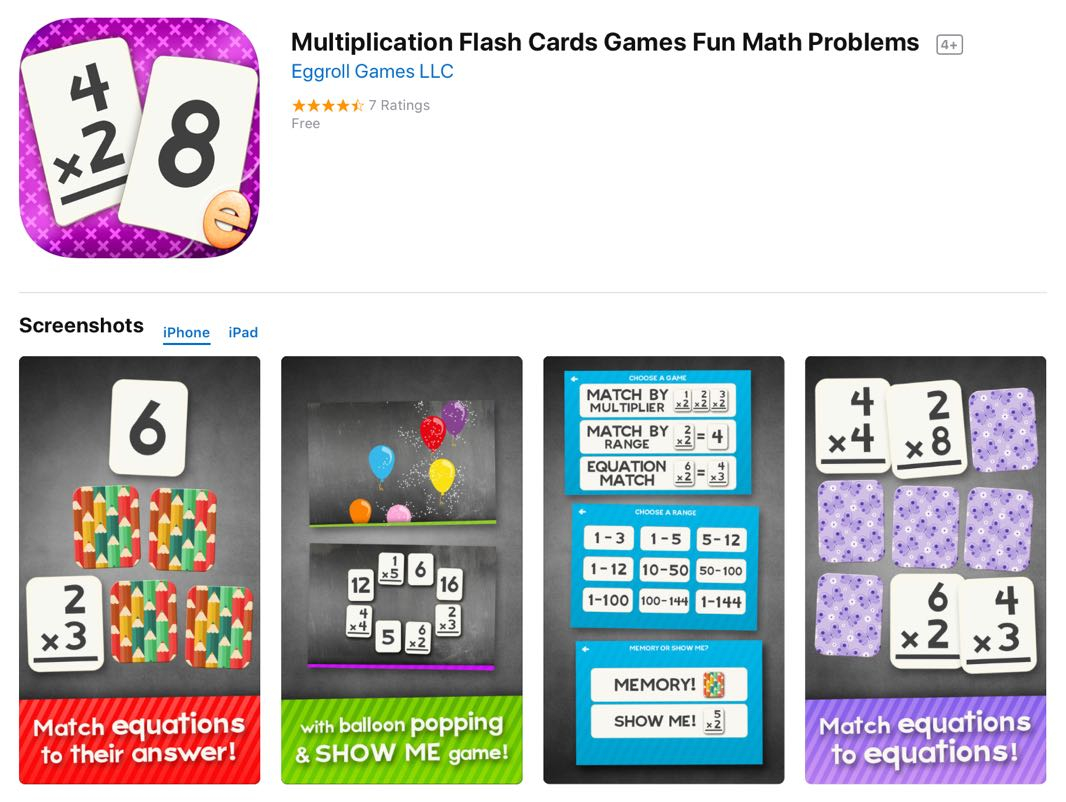 Free Ios App Today: Multiplication Flash Card Games Fun Math