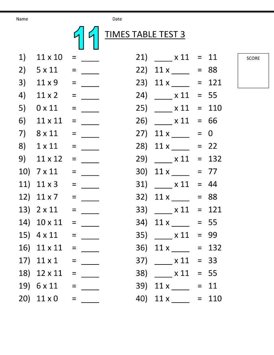 Free Printable 11 Times Table Worksheets | Kiddo Shelter
