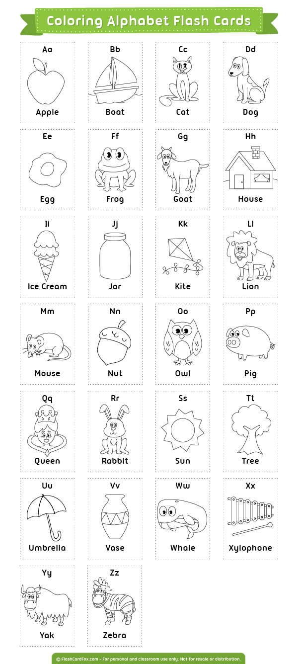 Free Printable Coloring Alphabet Flash Cards. Download Them