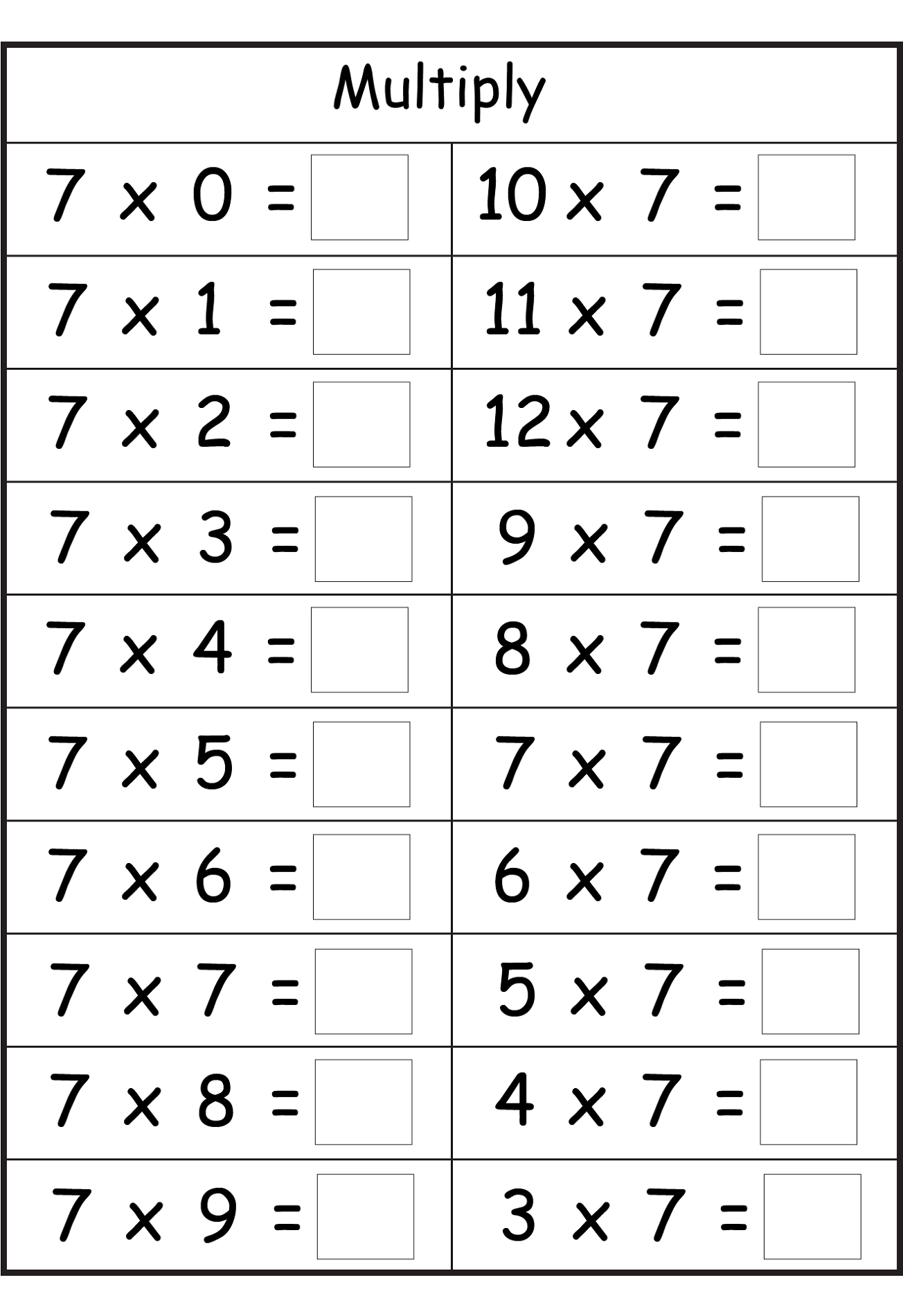 Free Printable Multiplication Table Of 7 Charts &amp;amp; Worksheet