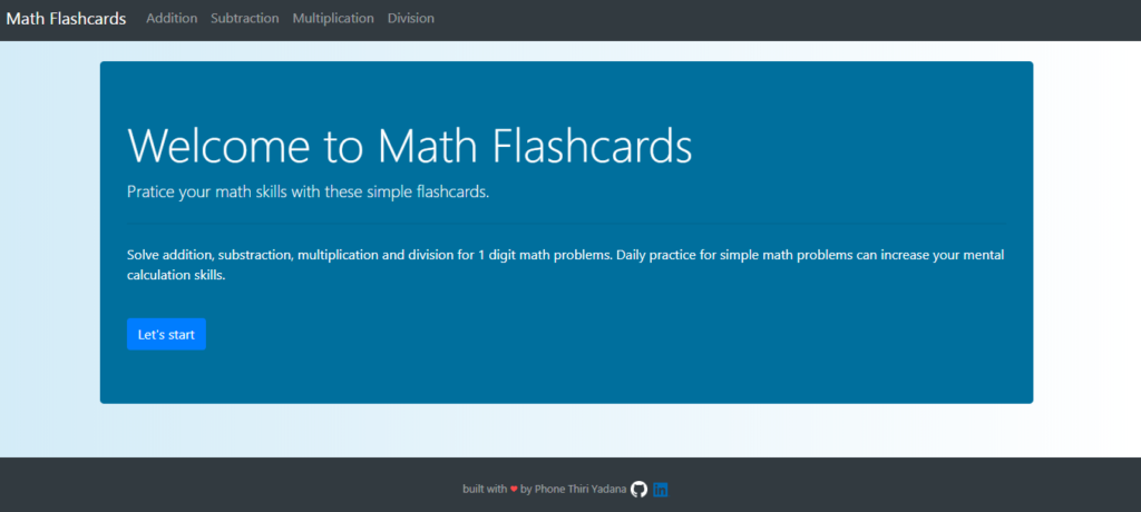 Github   Ptyadana/django Web Flashcards: Simple Math