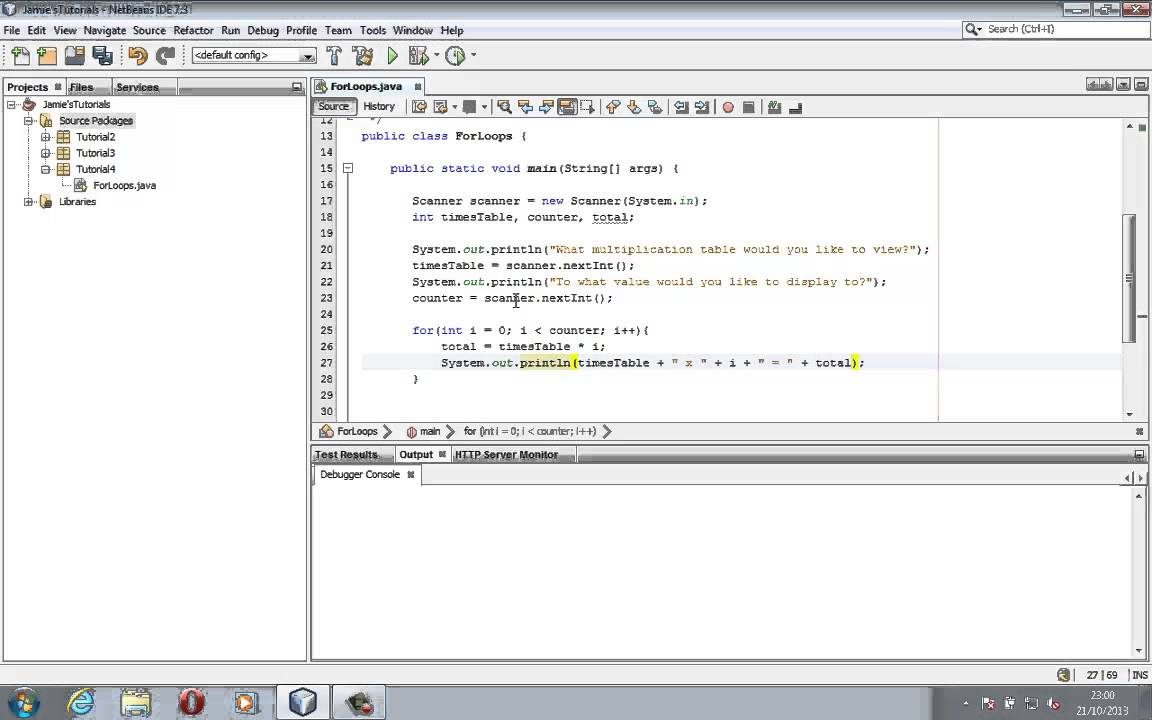Java Tutorial 4 - For Loops - Multiplication Tables Program