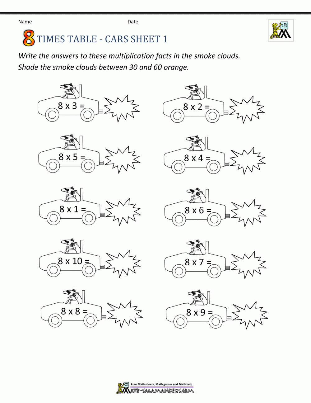 Learning Times Table Worksheets - 8 Times Table