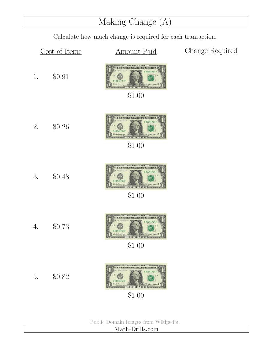 Making Change From U.s. $1 Bills (A)