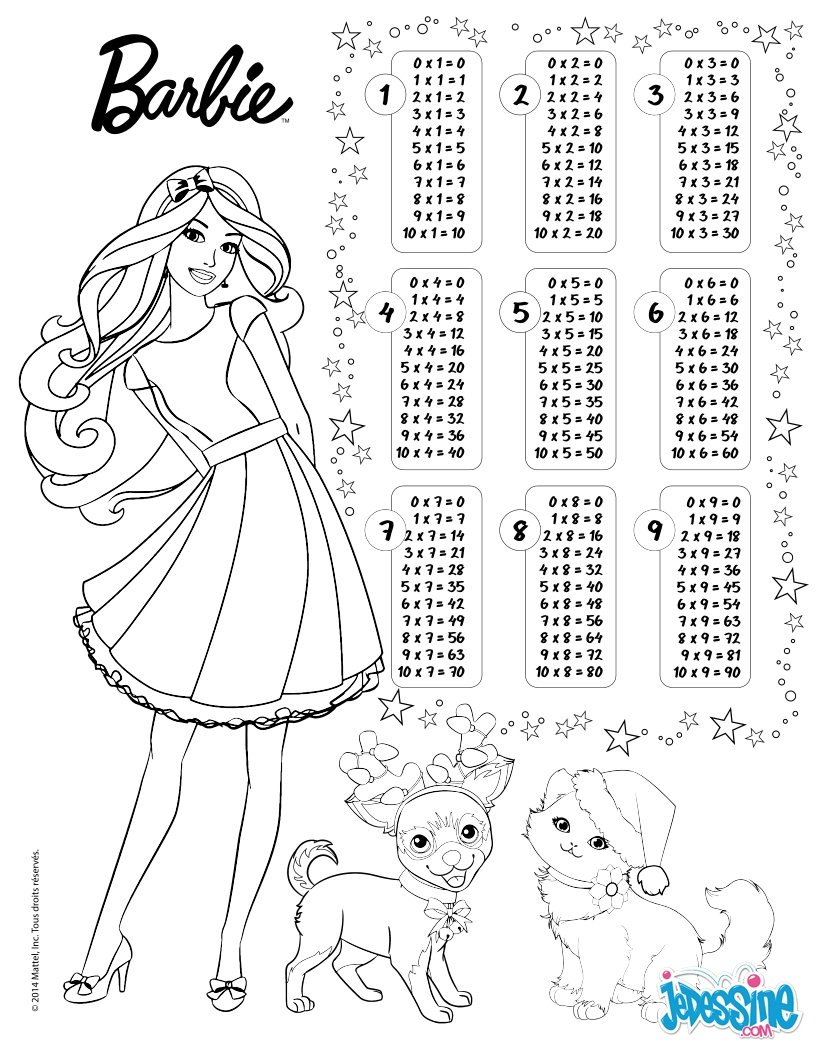 Math Worksheet : Multiplication Colouring Table Barbie