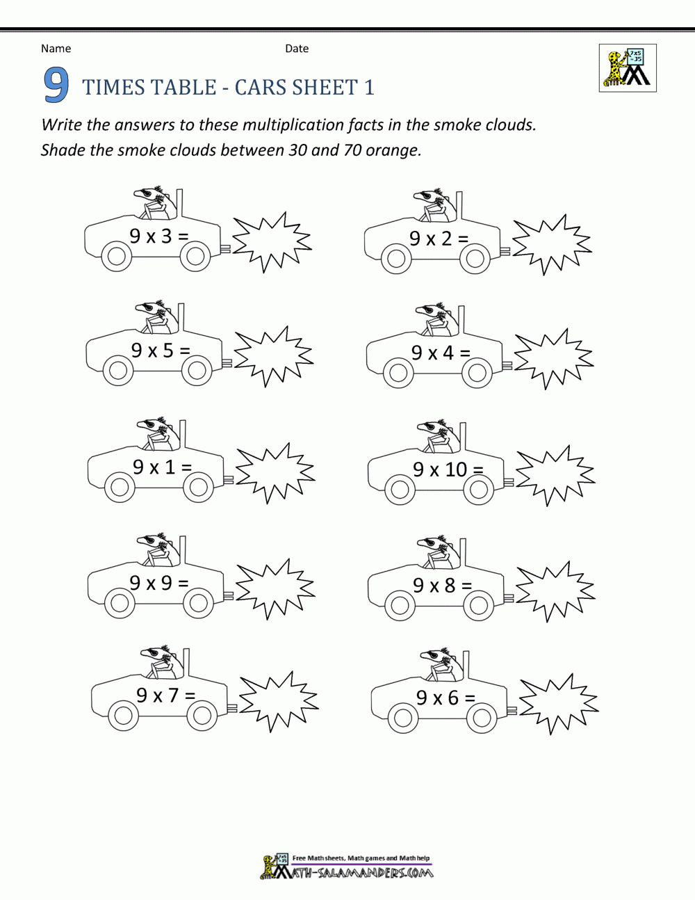 Maths Times Tables Worksheets - 9 Times Table