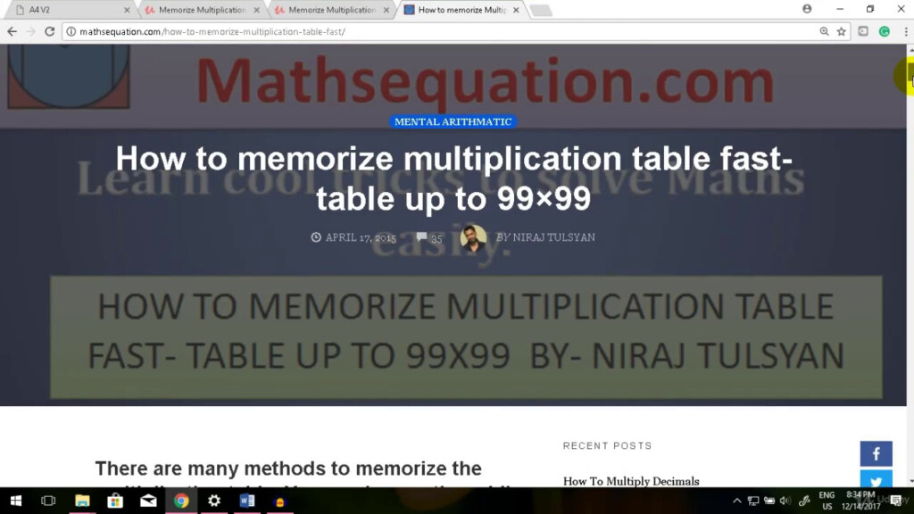 Memorize Multiplication Table Up To 100 Within 15 Minutes Memorize Multiplication Table Up To 100 Within 15 Minutes