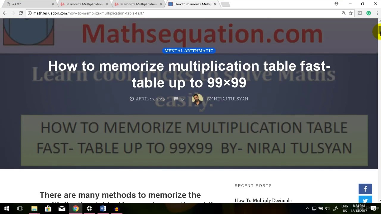 Memorize Multiplication Table Up To 100 Within 15 Minutes