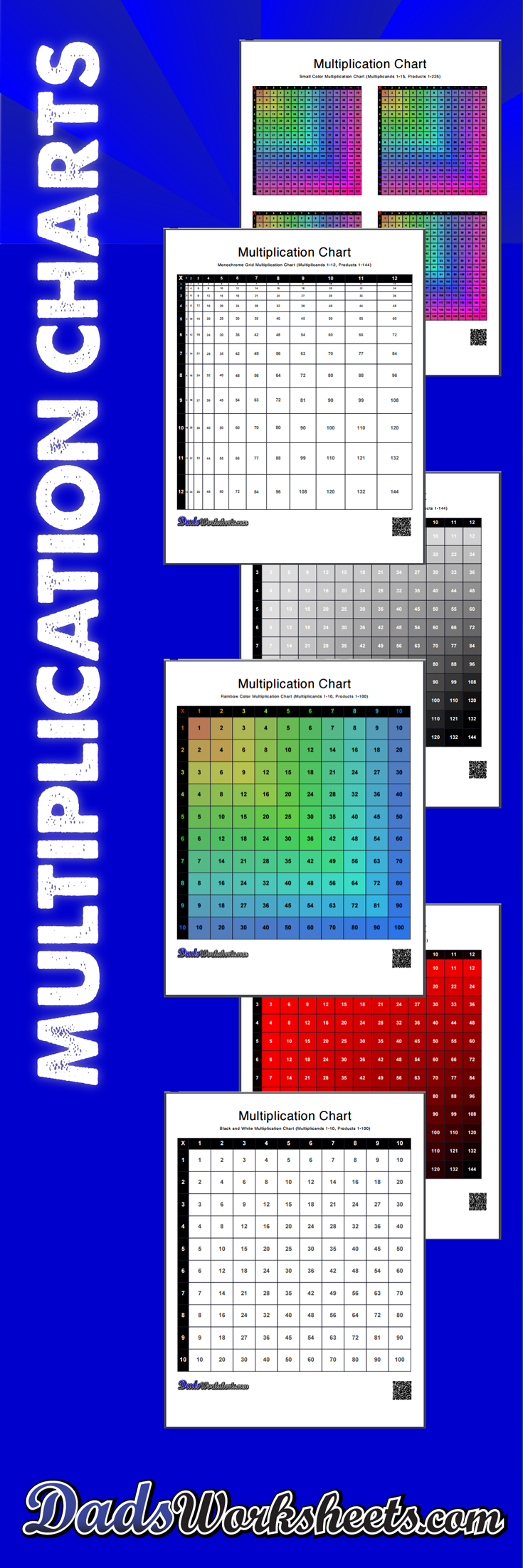 Multiplication Charts: 59 High Resolution Printable Pdfs, 1