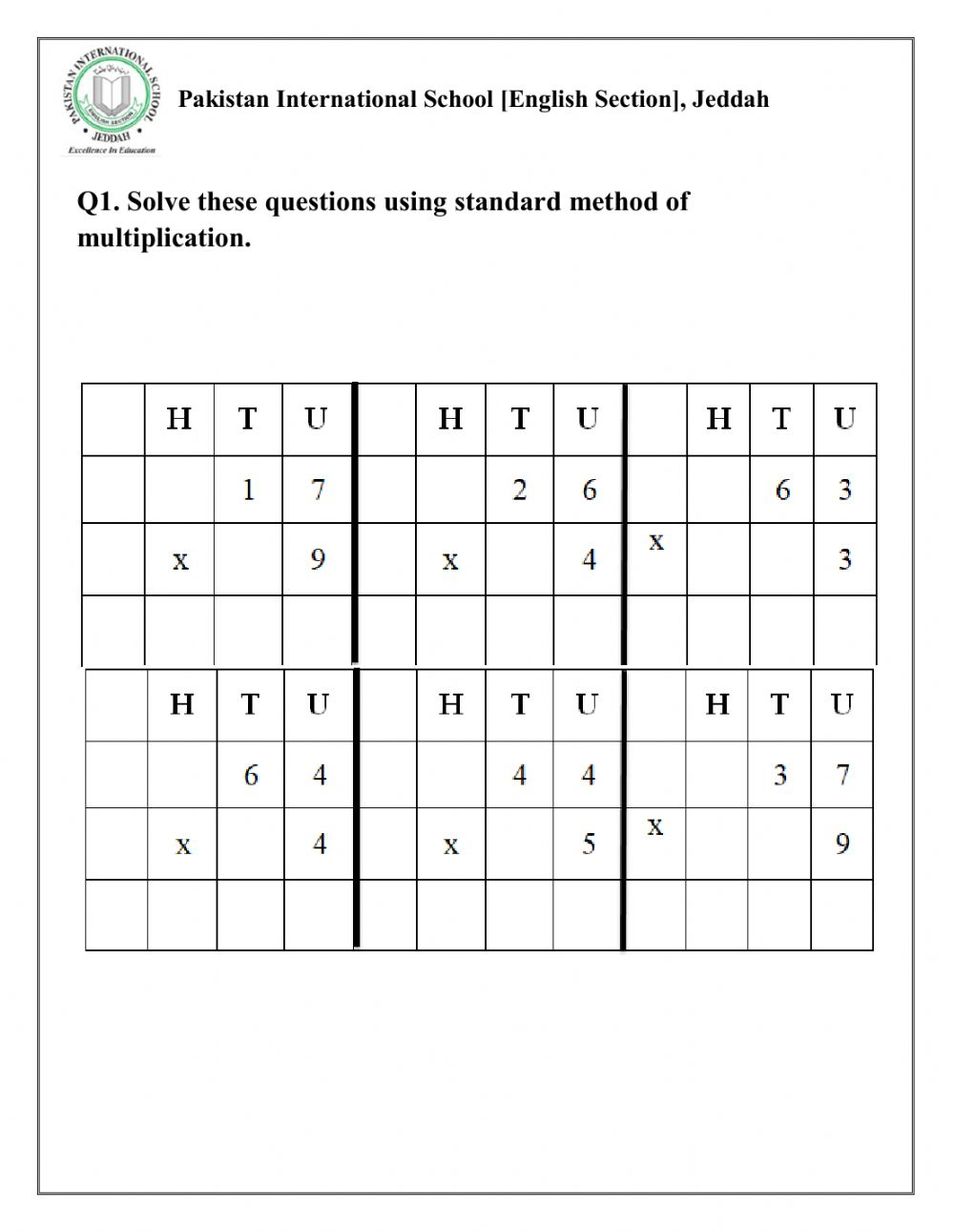 Multiplication Exercise For 4