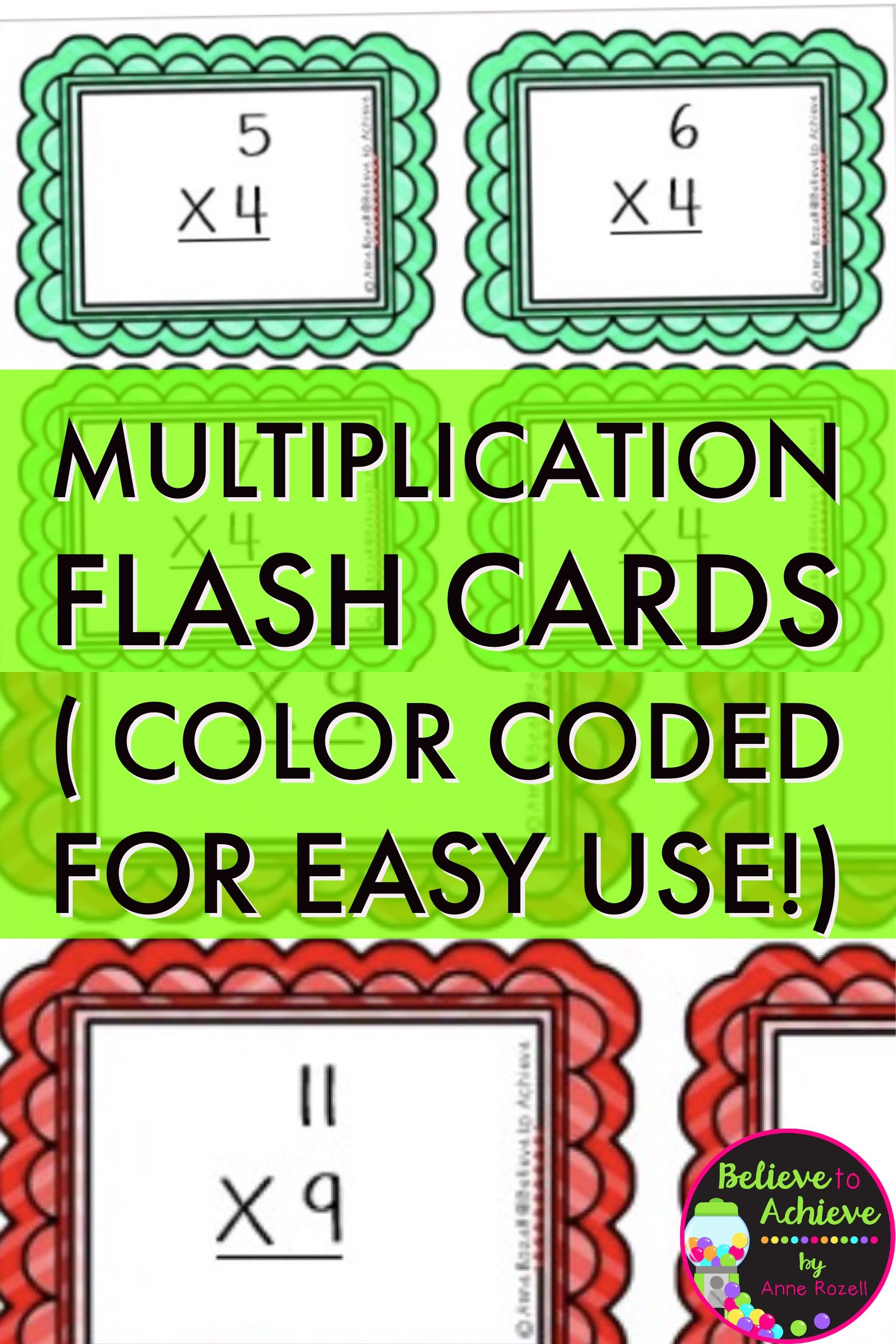 Multiplication Flash Cards! Color Coded For Easy Use! Facts