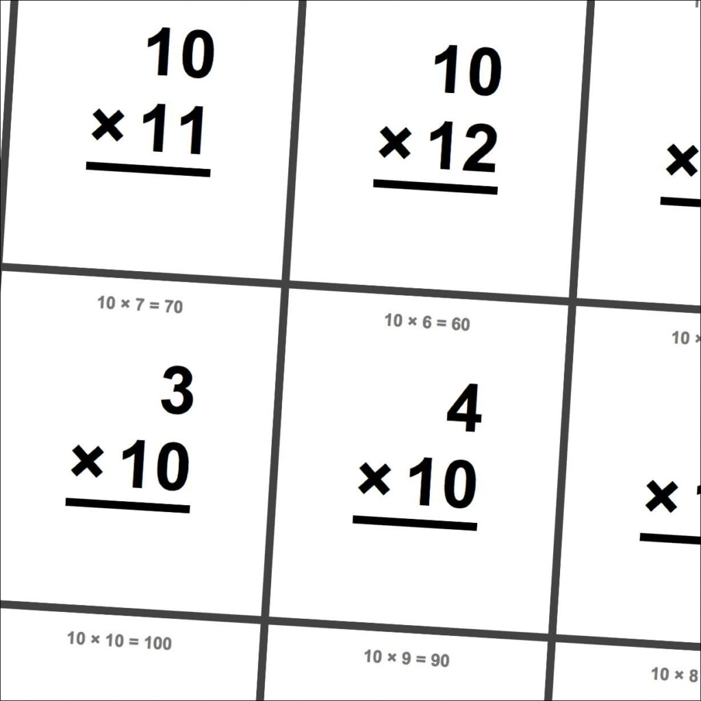 Multiplication Flash Cards With X10, X11, X12 Facts