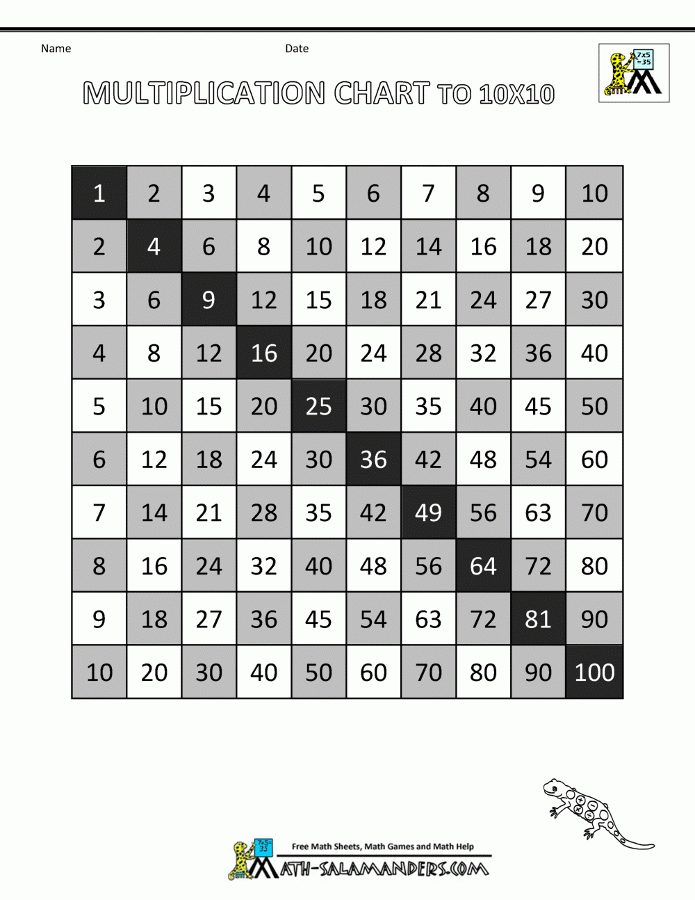 Multiplication Times Table Chart