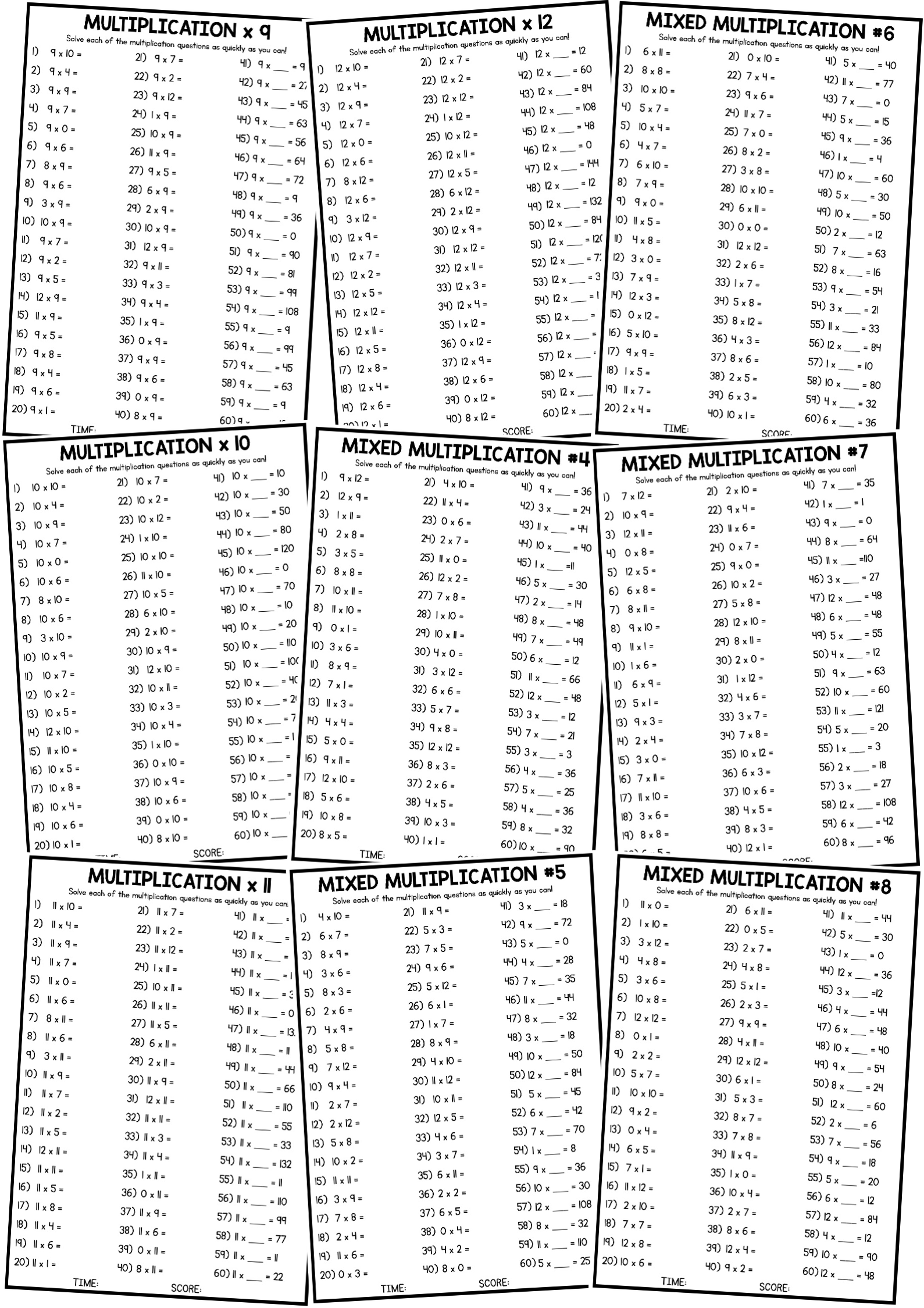 Multiplication Times Table Worksheets - Mental Math Or Early