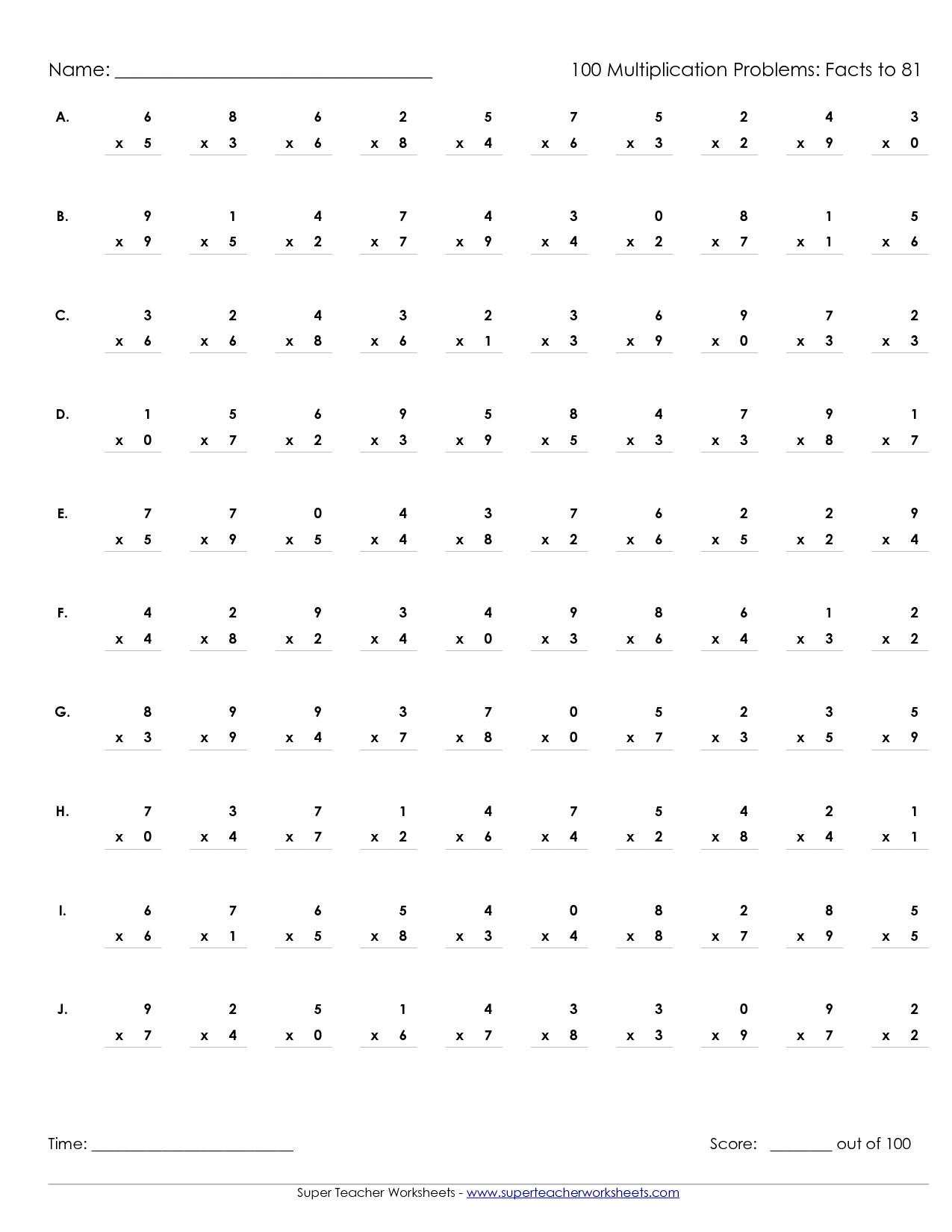 Multiplication Worksheet X 100 | Printable Worksheets And