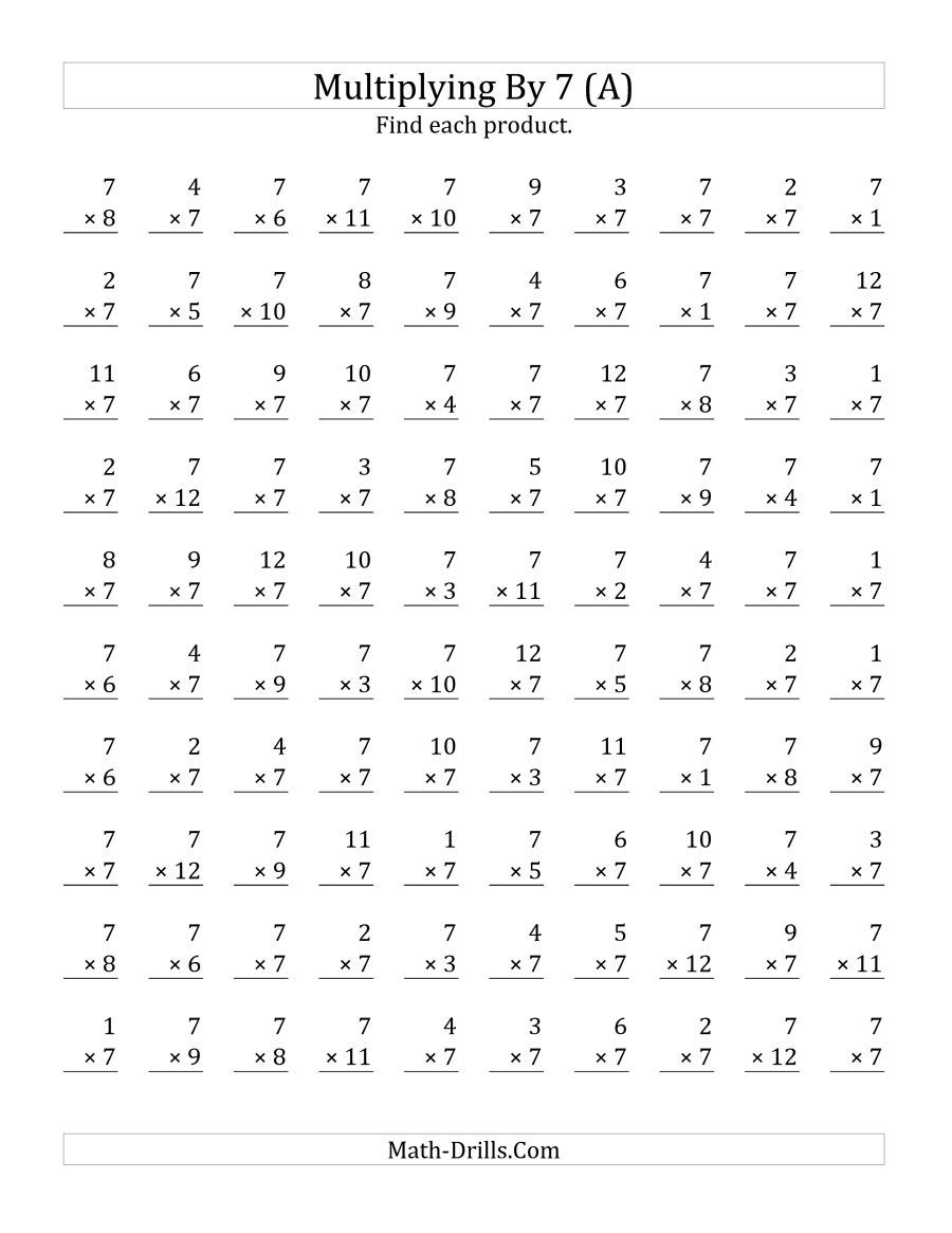 Multiplication Worksheets 7 Times Tables