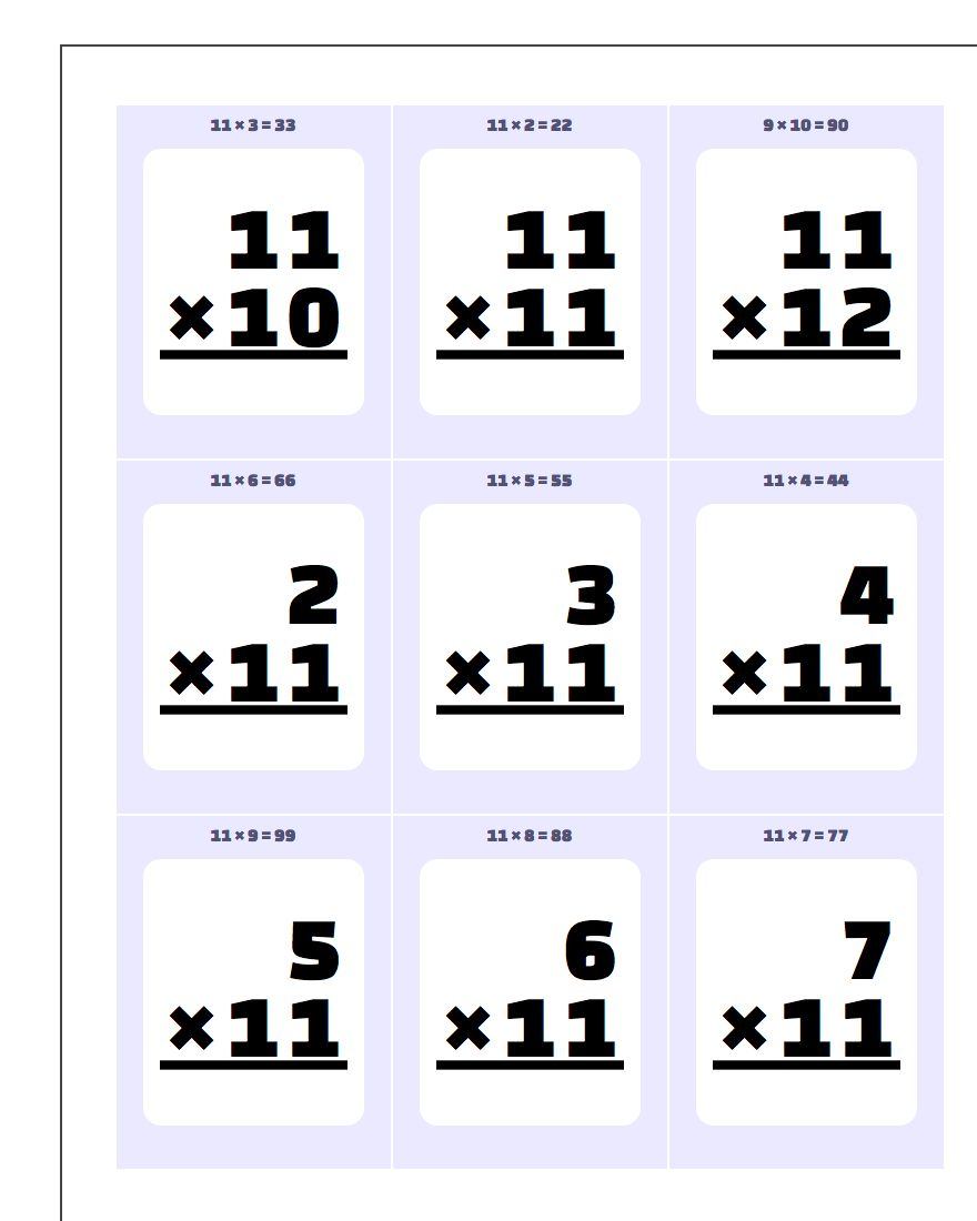 Multiplication10, 11, 12 Flash Cards