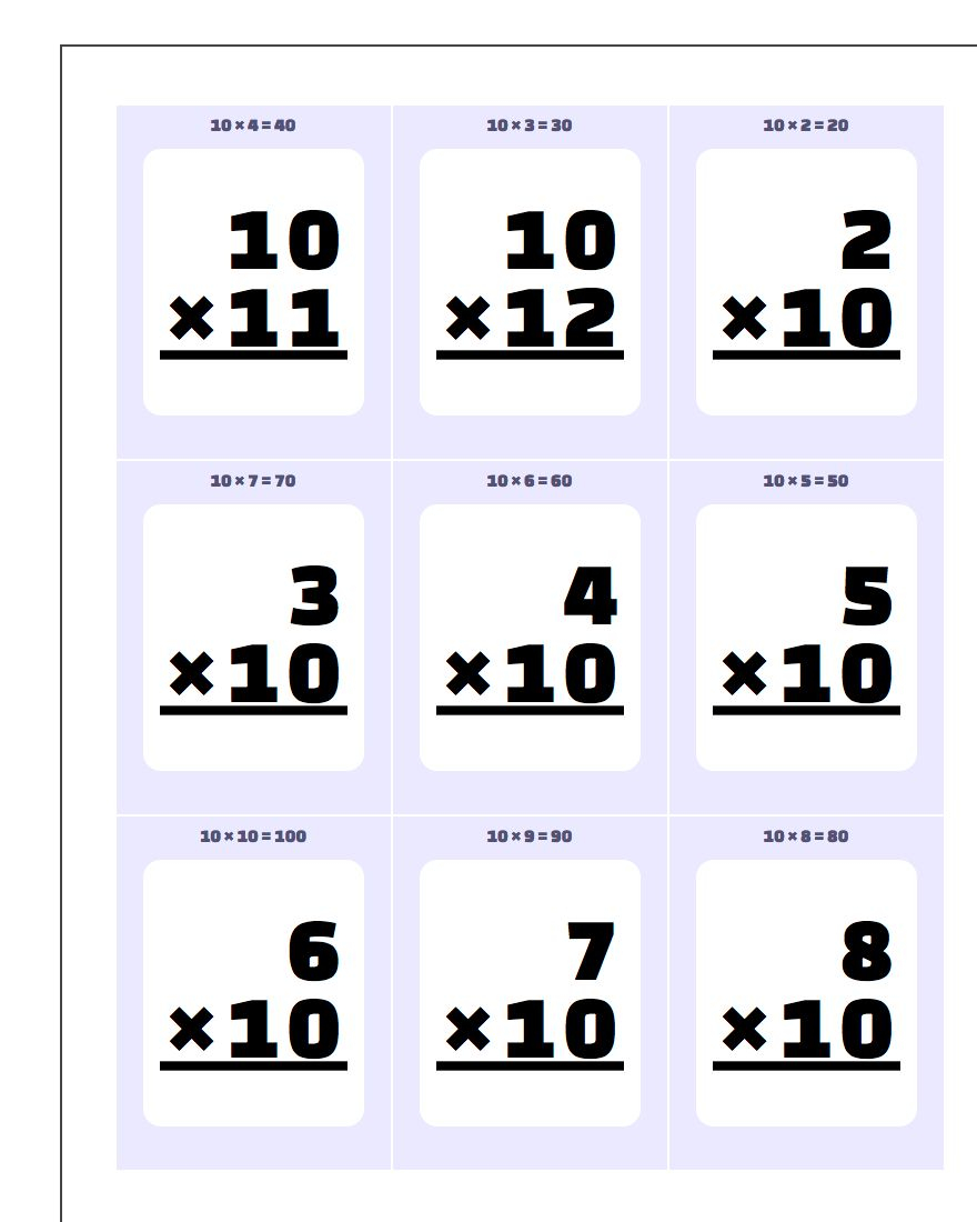 Multiplication10, 11, 12 Flash Cards