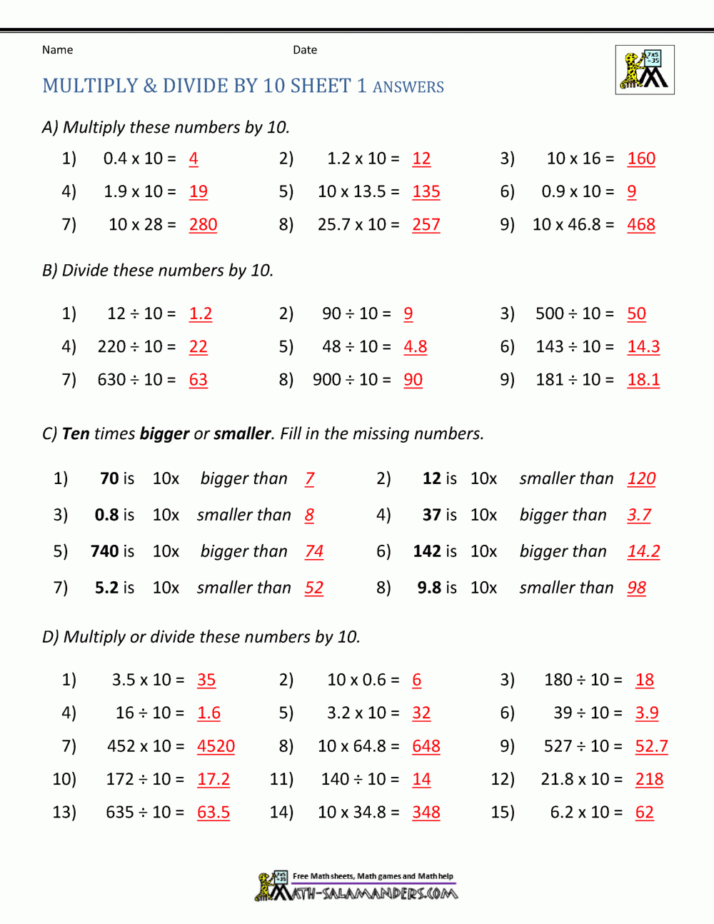 Multiply And Divide10 100