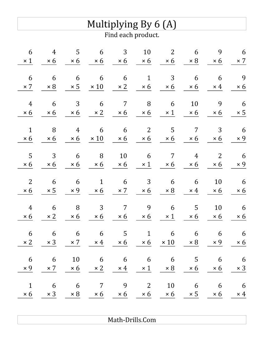 Multiplying (1 To 10)6 (A) Multiplication Facts