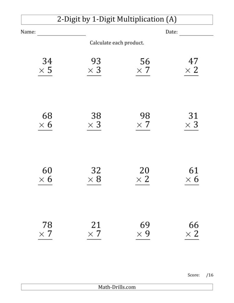Multiplying 2 Digit1 Digit Numbers (Large Print) (A)