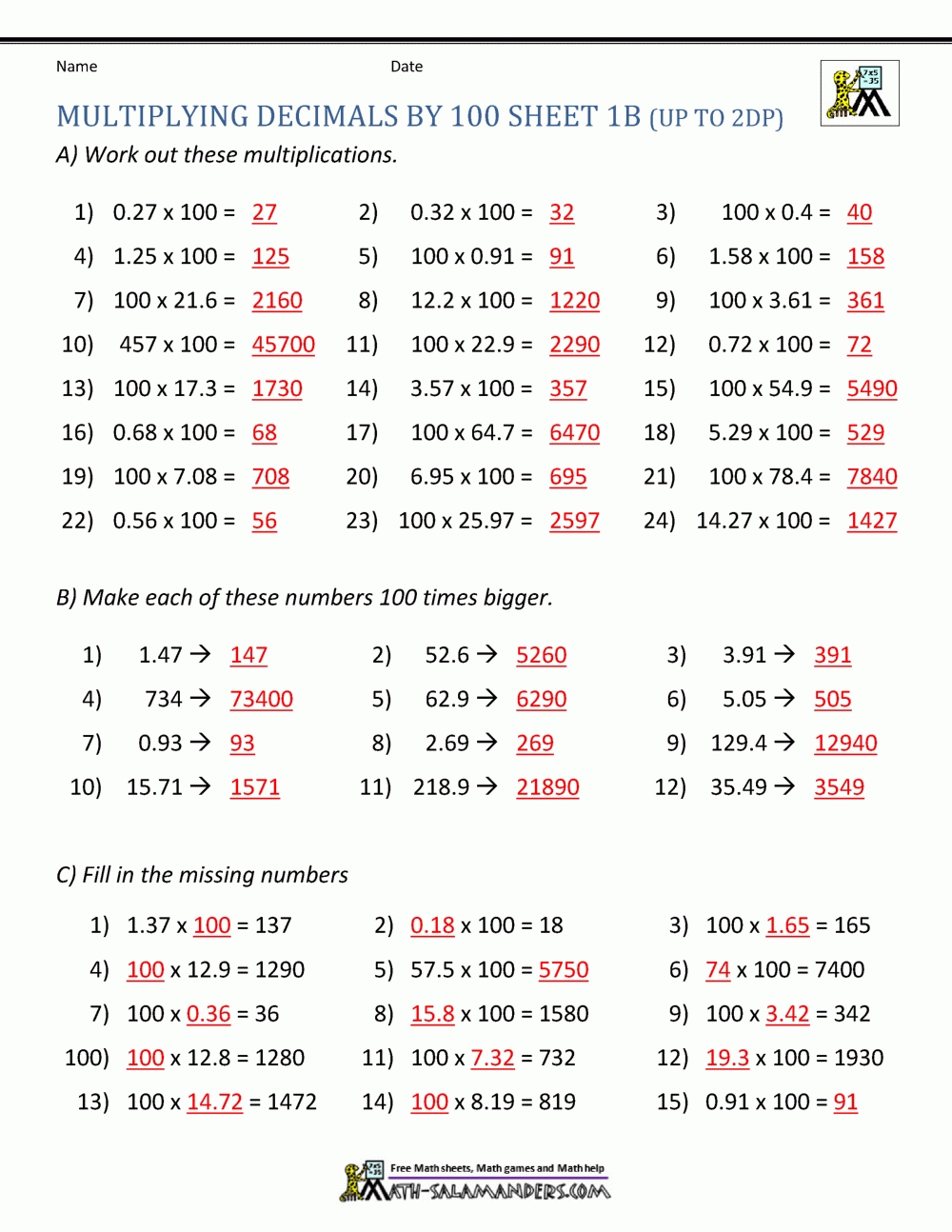 Multiplying Decimals10 100