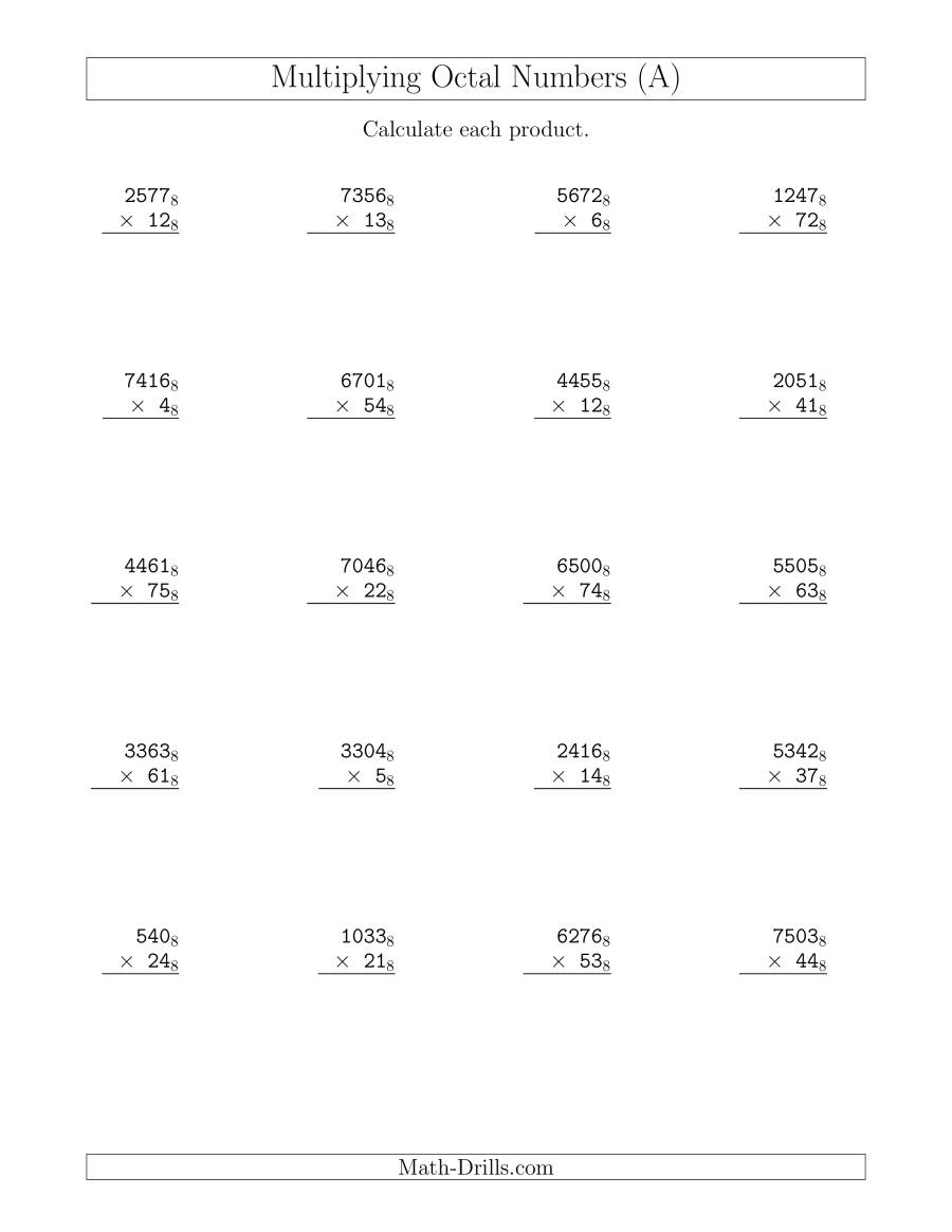 Multiplying Octal Numbers (Base 8) (A)