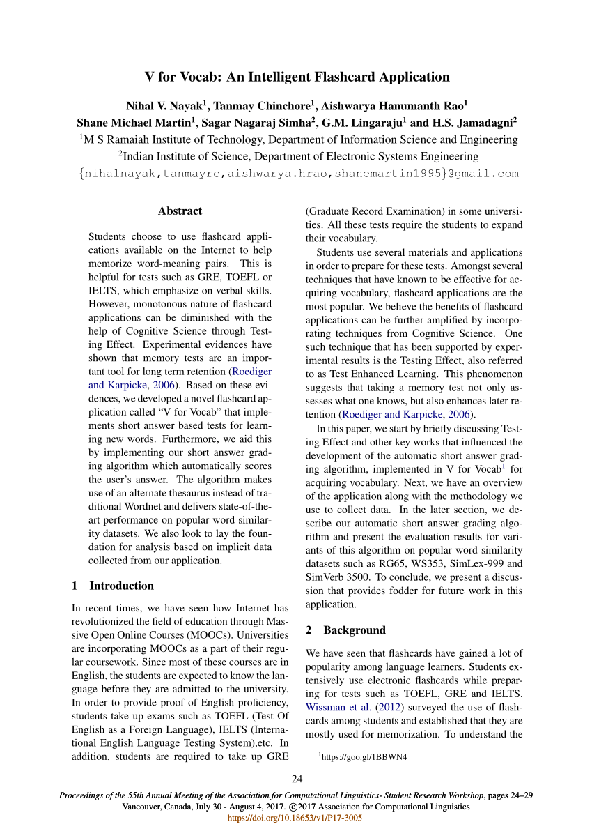 Pdf) V For Vocab: An Intelligent Flashcard Application