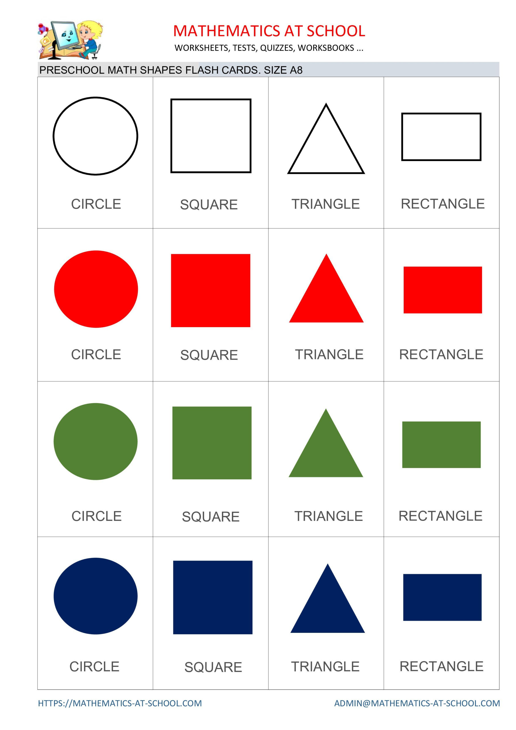 Preschool Math Shapes Flash Cards, Free Printable Pdf And