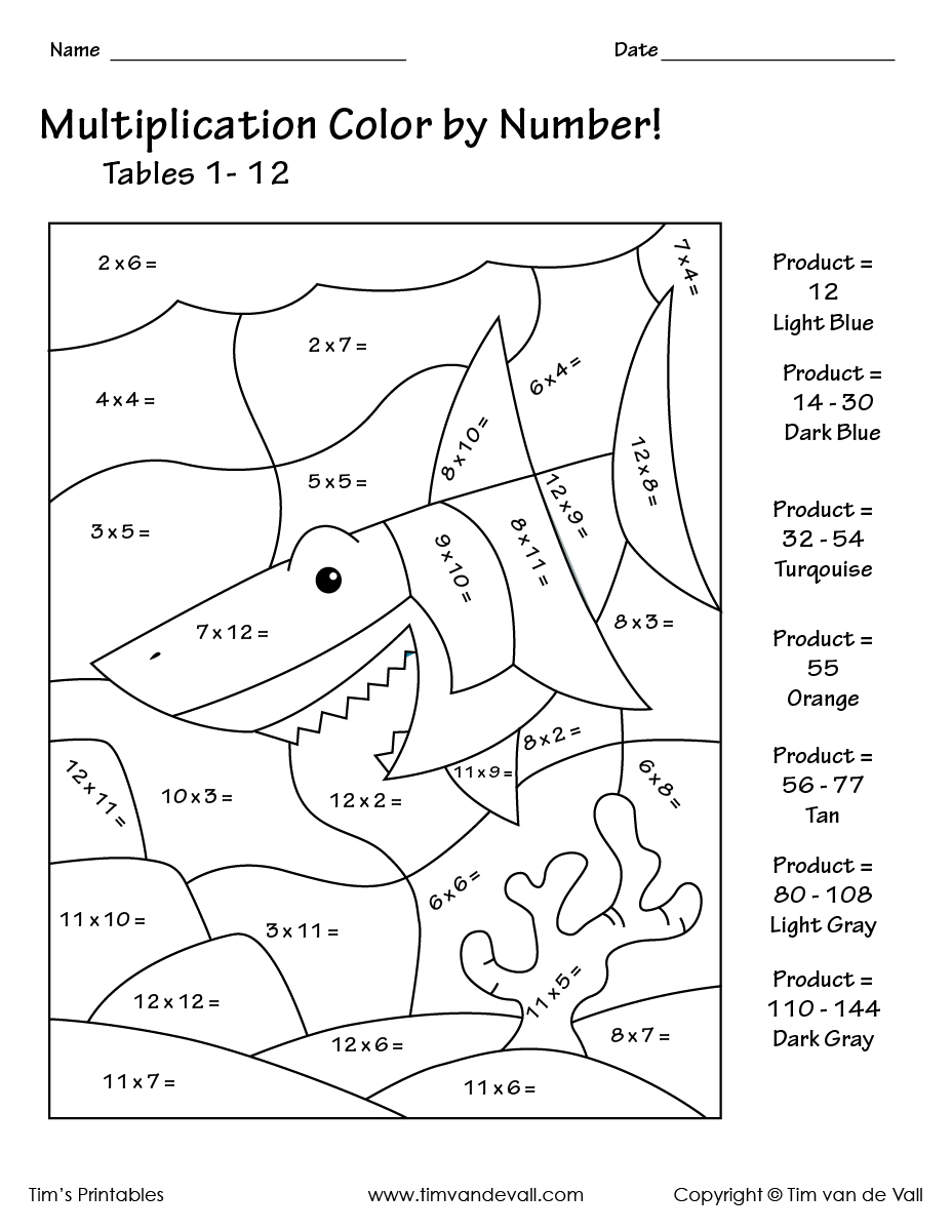 Printable Colornumber Multiplication Worksheets Pdf Tim