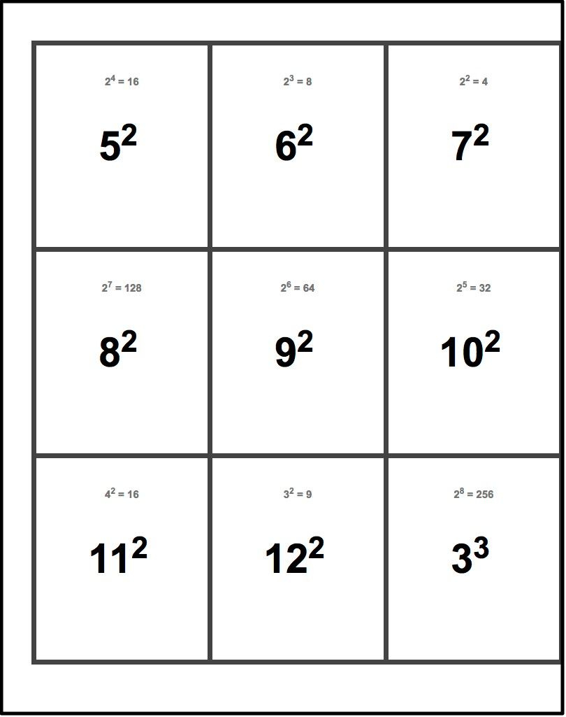 Printable Flash Cards! Exponents Flash Cards | Printable