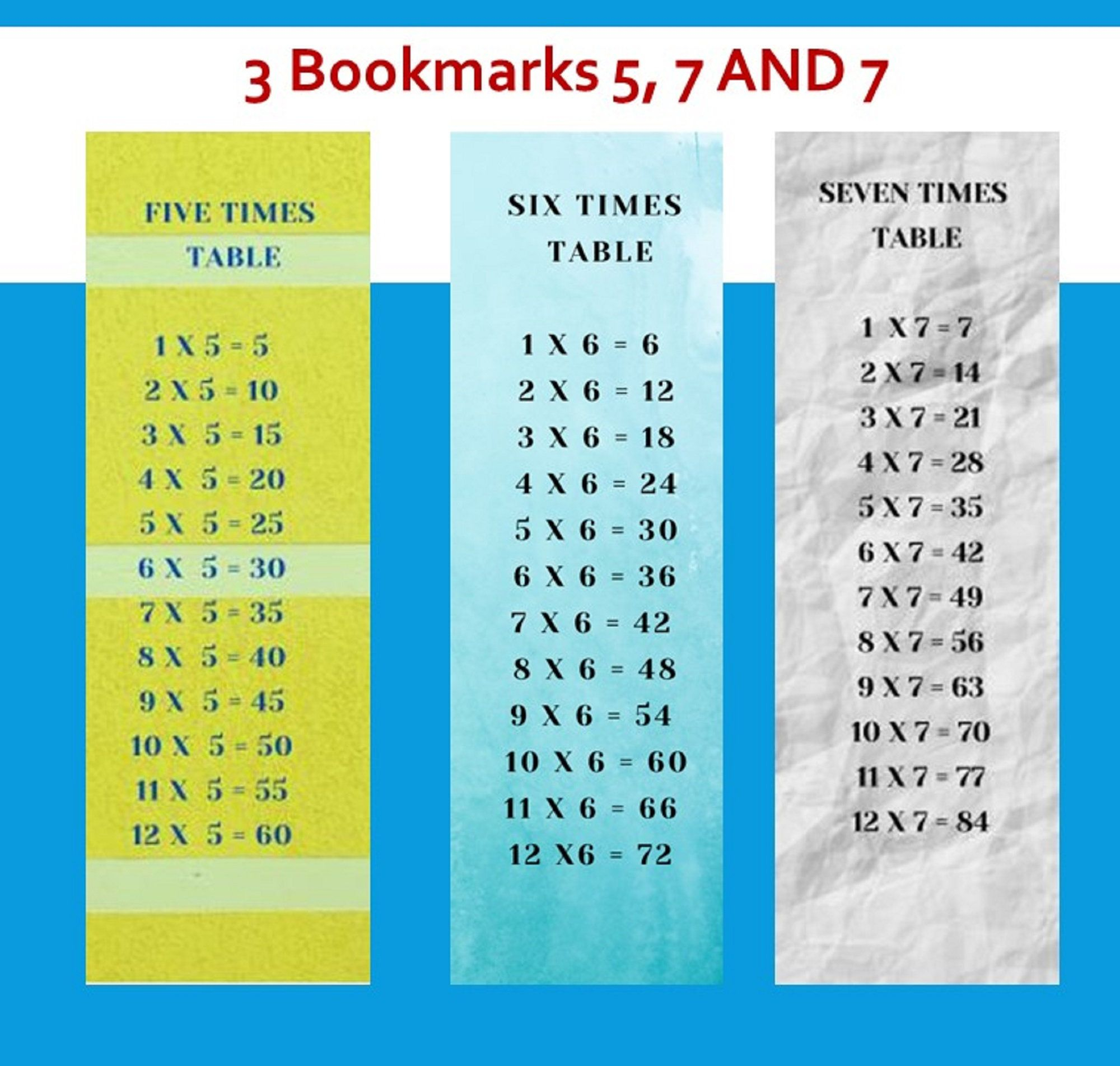 Printable Times Table Book Marks /multiplications Book Mark