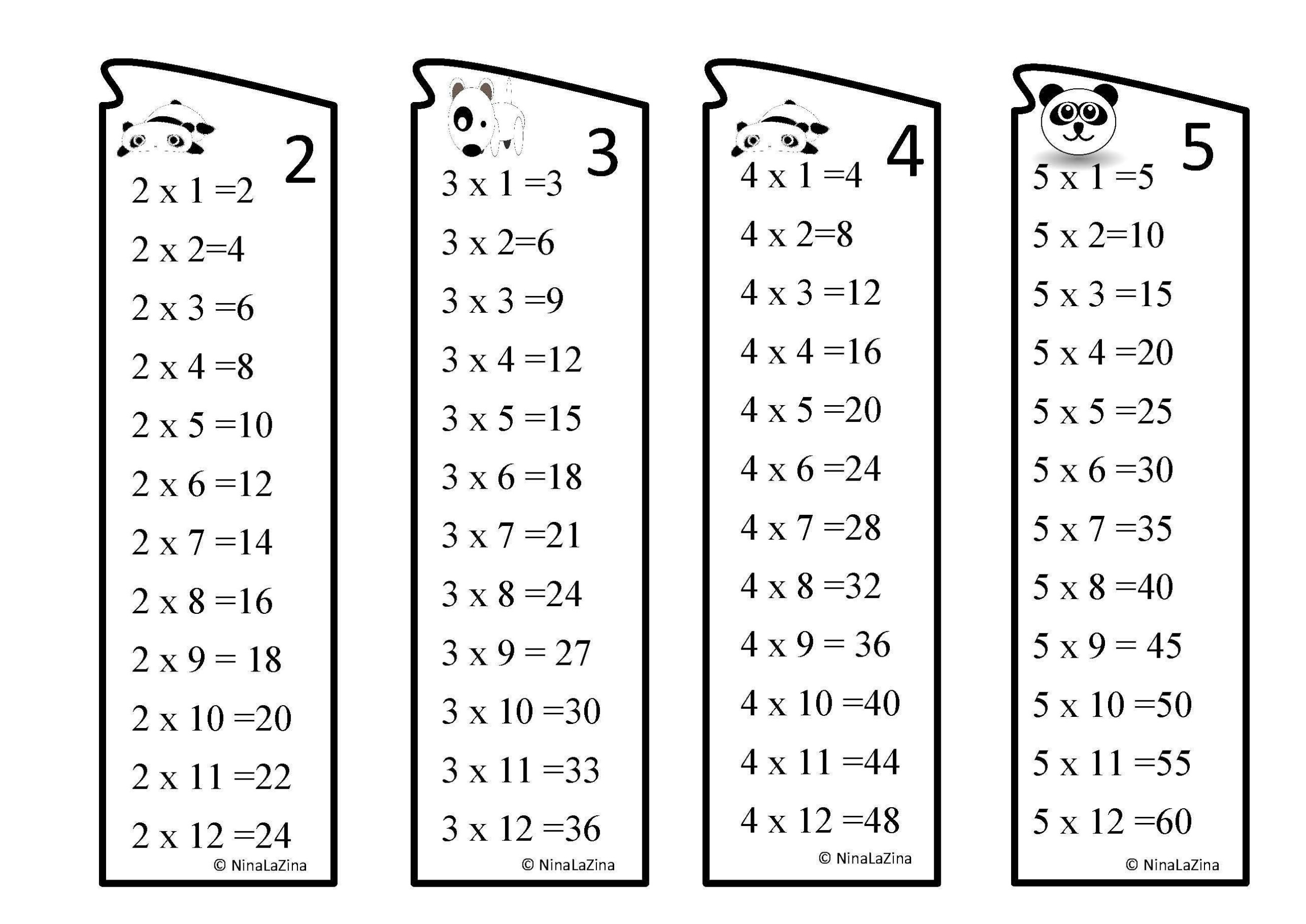 Printable Times Table Book Marks /multiplications Book Mark