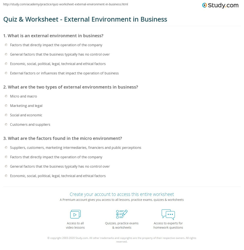Quiz Worksheet External Environment In Business Study Quiz Worksheet External Environment In Business Study