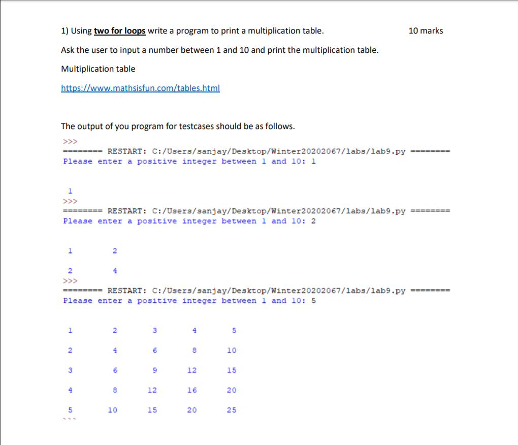 Solved: 1) Using Two For Loops Write A Program In Python T Solved: 1) Using Two For Loops Write A Program In Python T