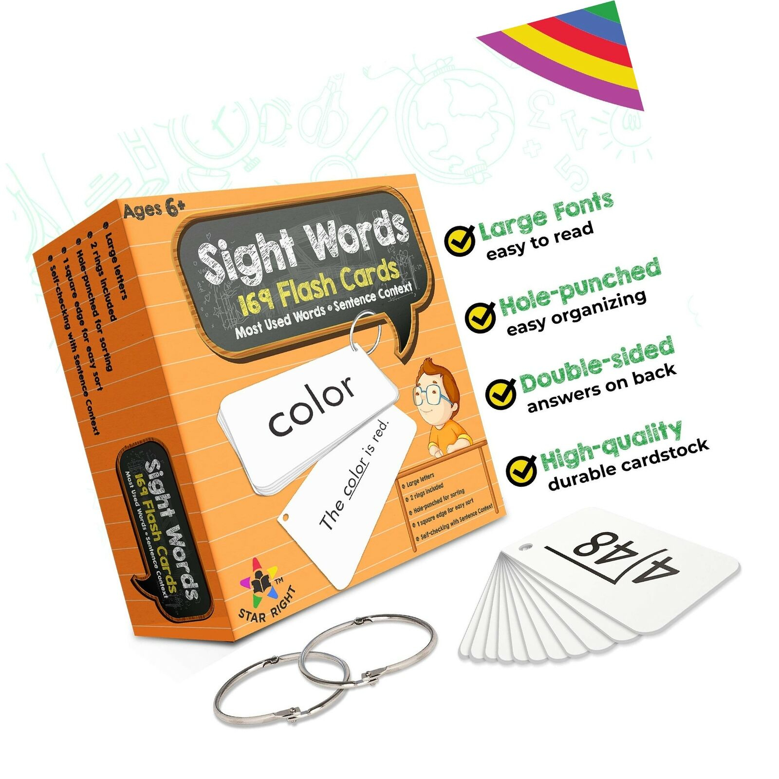 Star Right Education 169 Sight Words And Sentences Flash Cards With 2 Rings