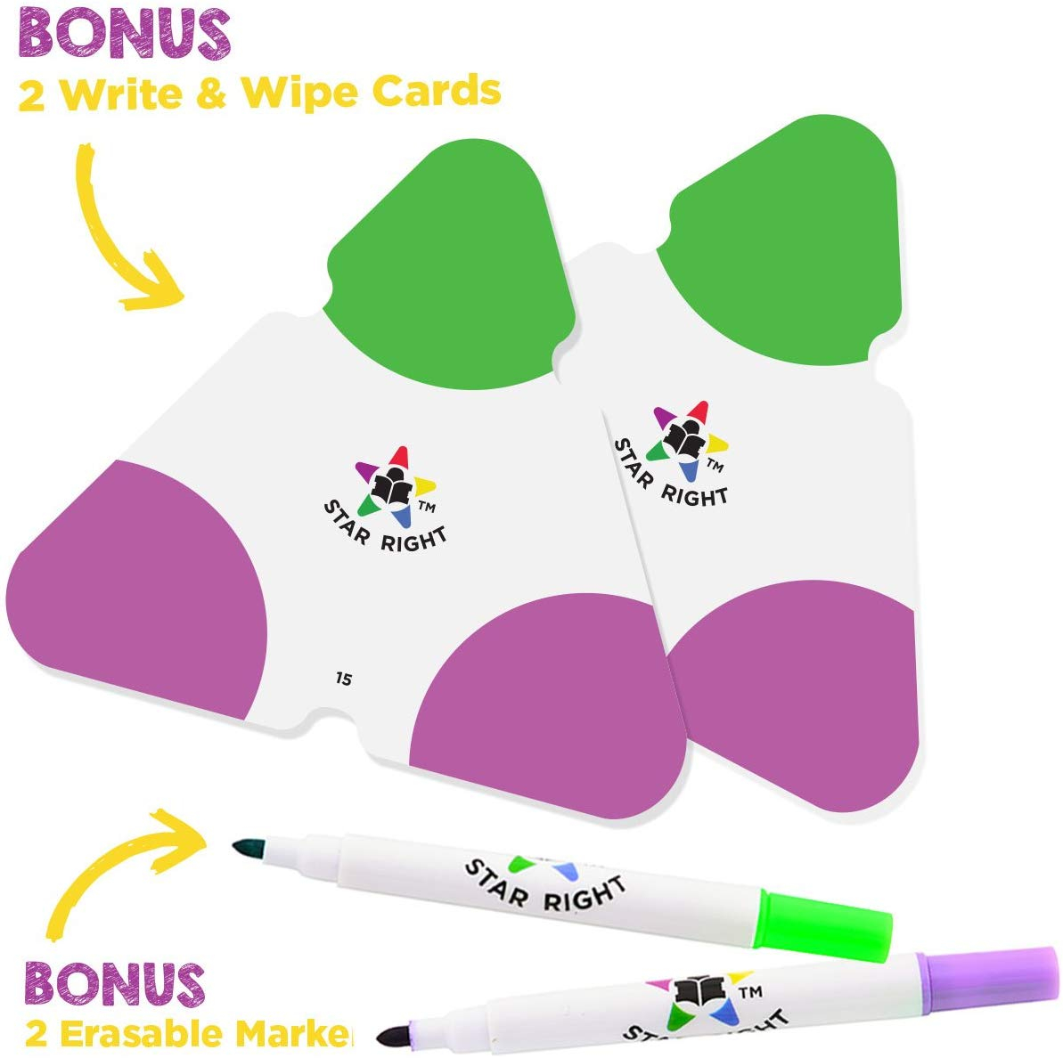 Star Right Math Triangle Flash Cards, Multiplication And Division Facts  0-12, Double-Sided, 2 Write And Wipe Cards Included, 2 Erasable Markers,  For