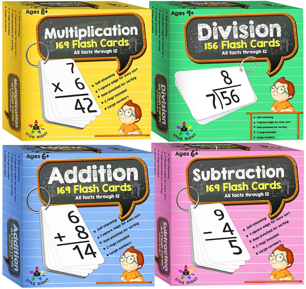 Star Right Multi Math Flashcards Pack   Addition, Subtraction,  Multiplication, Division   1 Ring And 52 Hole Punched Cards Per Set   208  Cards Total  