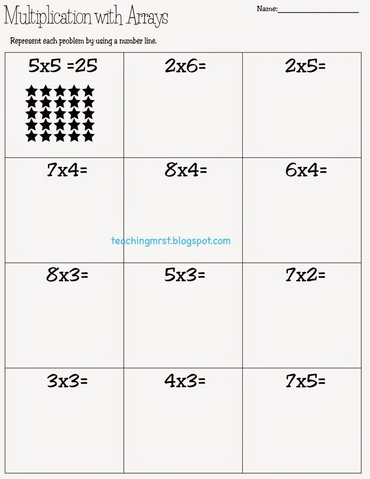 Drawing Multiplication Arrays Worksheet