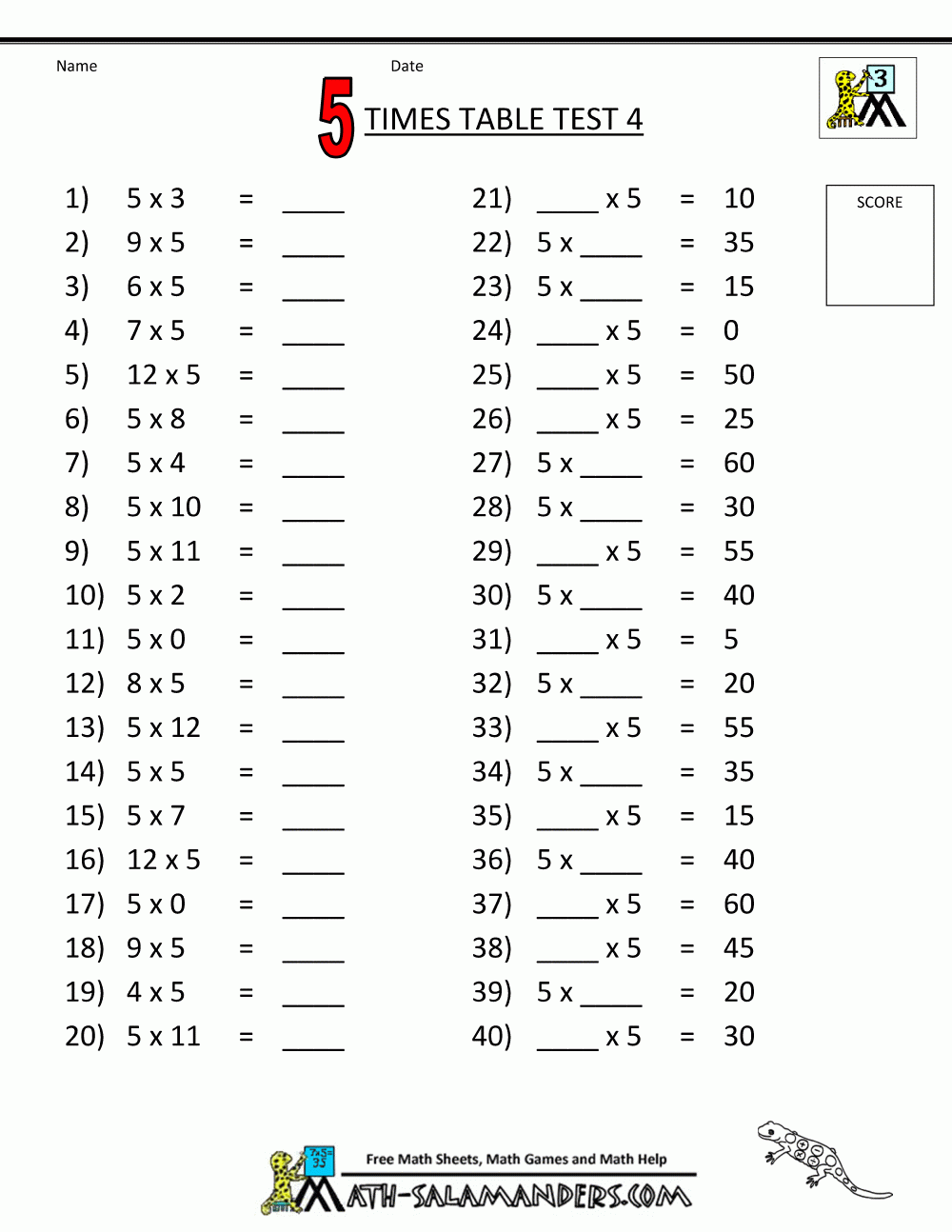 Times Table Tests - 2 3 4 5 10 Times Tables | Math Practice