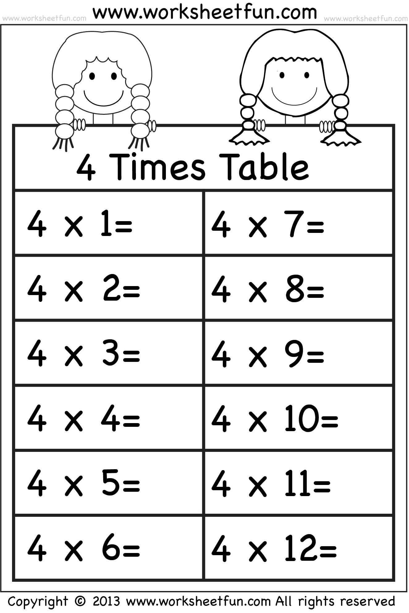 Multiplication Table 2 3 4 Worksheet