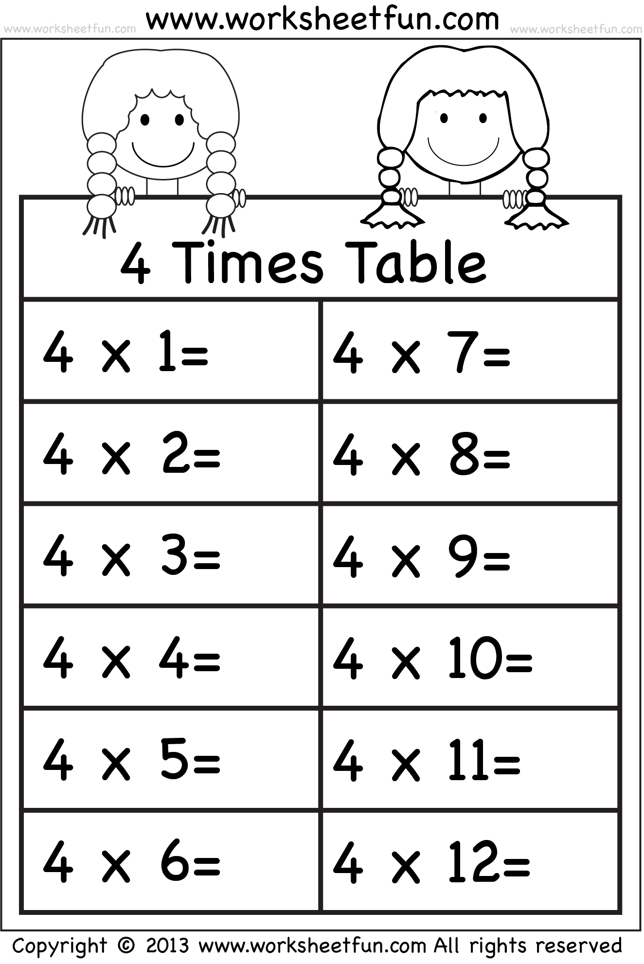  Multiplication Worksheets Table 4 Printable Multiplication Flash Cards