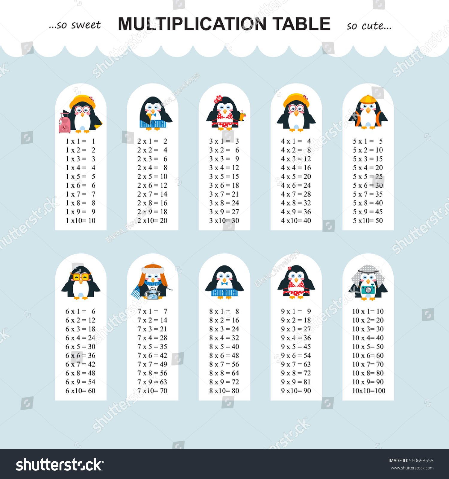 Vector Multiplication Table Printable Bookmarks Stickers