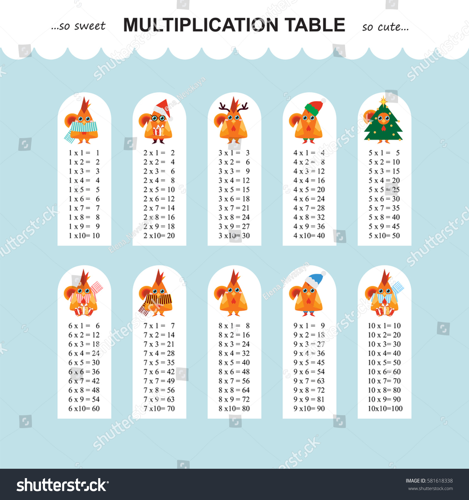 Vector Multiplication Table Printable Bookmarks Stickers