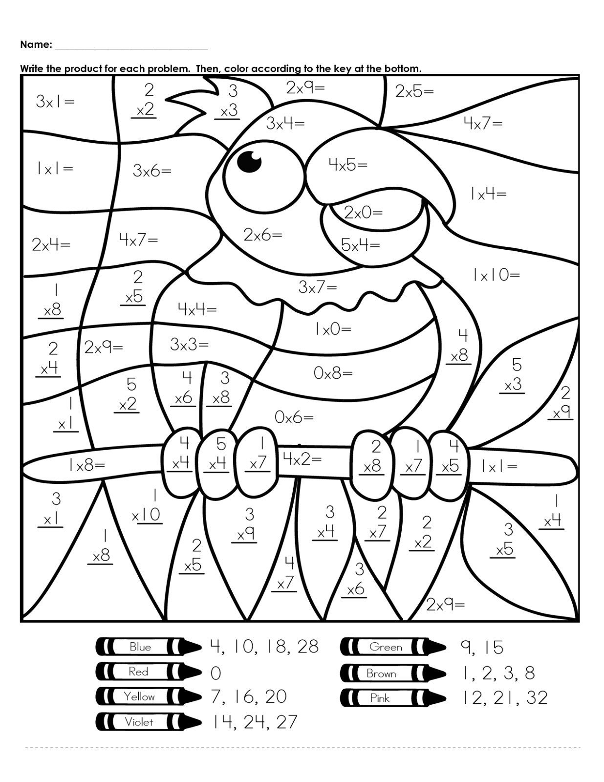 Worksheet ~ Hidden Picture Colornumber 3Rd Grade Math