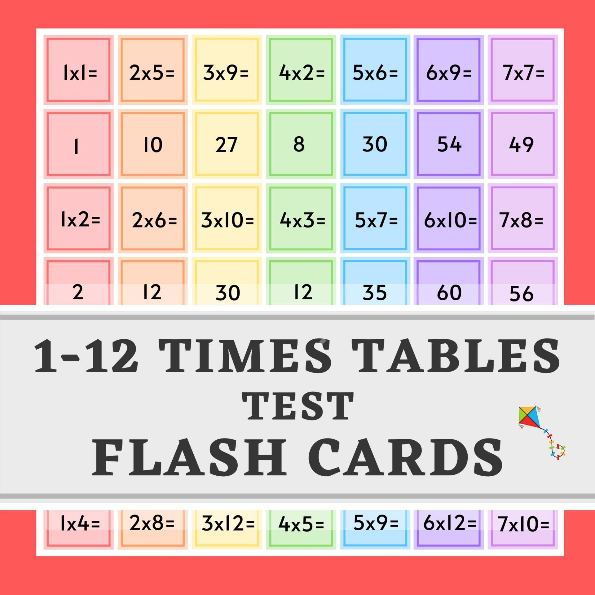 1-12 Times Tables Test Flash Cards: Practice Multiplication 10