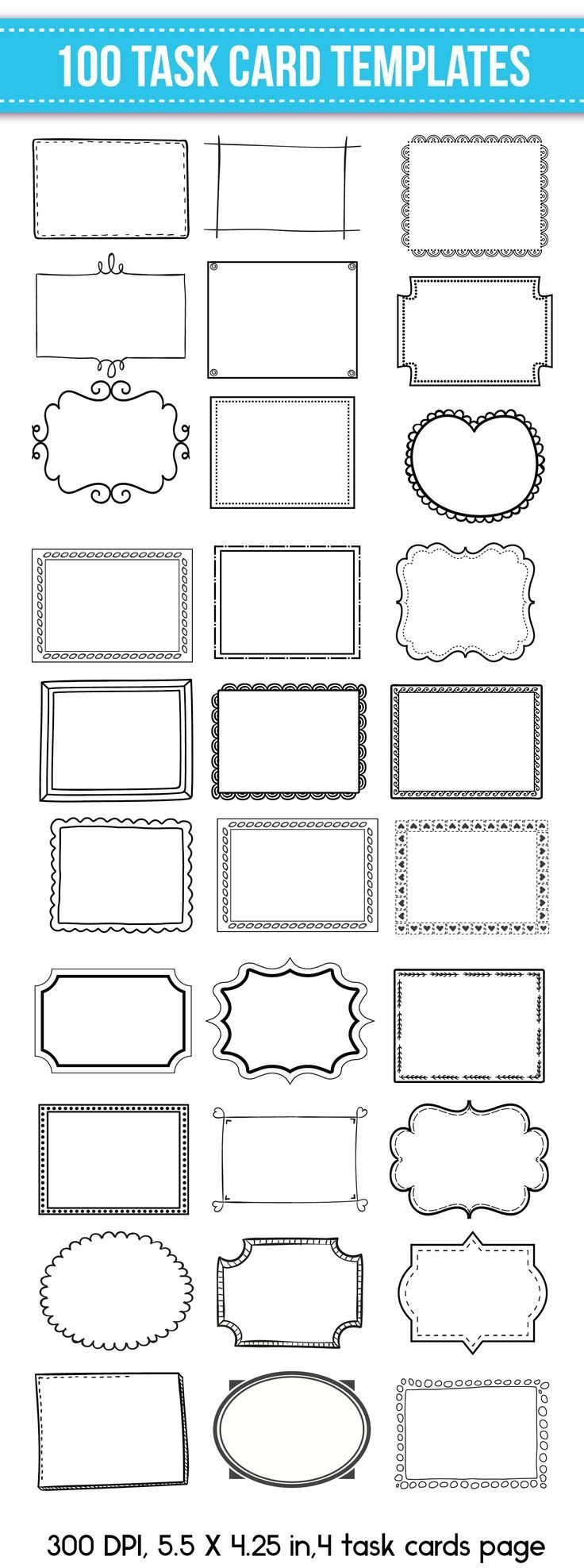 100 Task Card Templates, Flash Card Templates, Editable, For